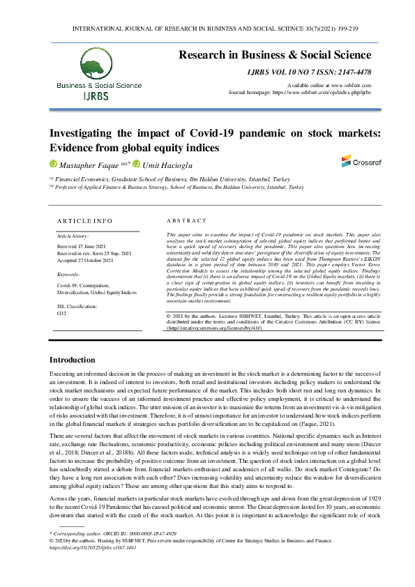 (PDF) Investigating the impact of Covid-19 on stock markets