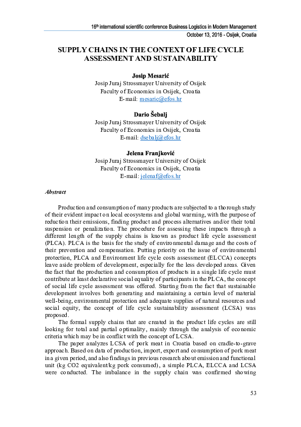 (PDF) Supply Chains in the Context of Life Cycle Assessment and ...