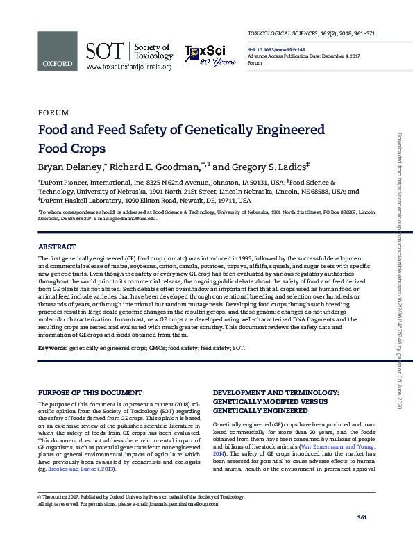 (PDF) Food and Feed Safety of Genetically Engineered Food Crops