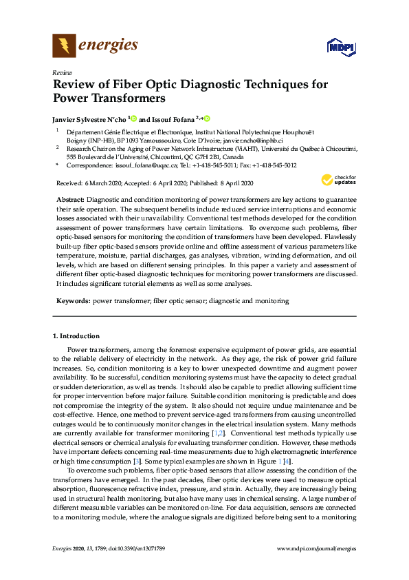 (PDF) Review of Fiber Optic Diagnostic Techniques for Power Transformers