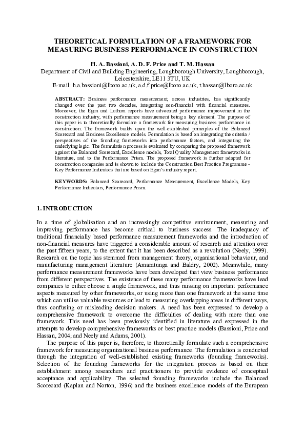 (PDF) Theoretical formulation of a framework for measuring business ...