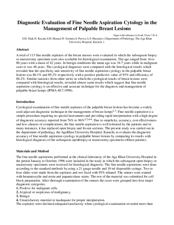 (PDF) Diagnostic evaluation of fine needle aspiration cytology in the ...