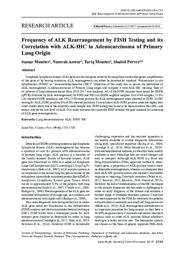 (PDF) Frequency of ALK Rearrangement by FISH Testing and its ...