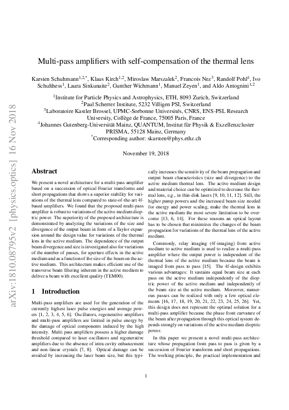 (PDF) Multipass amplifiers with of the thermal lens