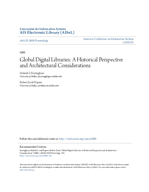 (PDF) Global Digital Libraries: A Historical Perspective and ...