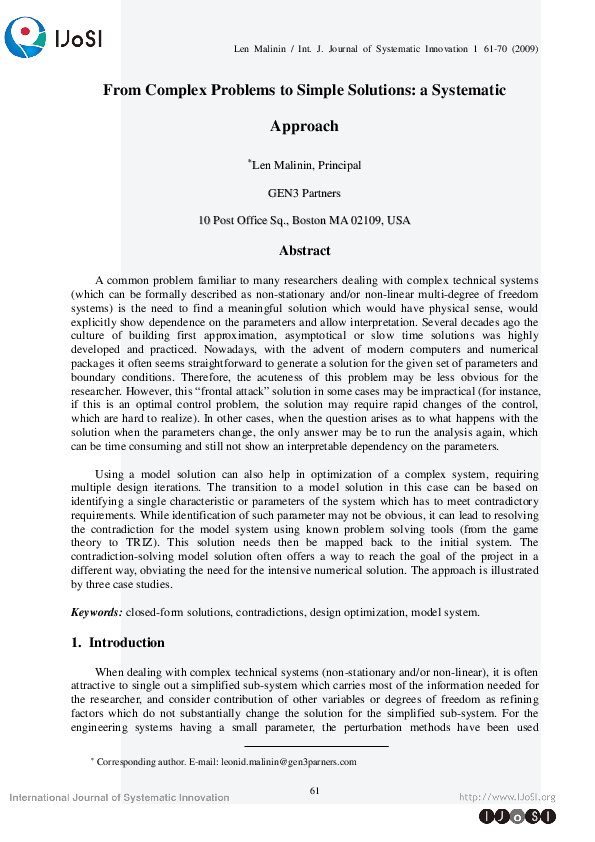 (PDF) From Complex Problems to Simple Solutions: a Systematic Approach