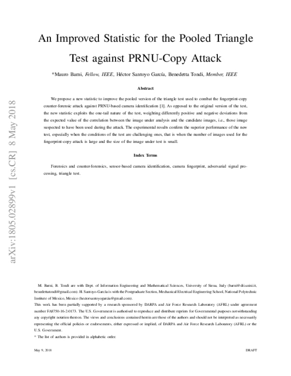 (PDF) An Improved Statistic for the Pooled Triangle Test Against PRNU ...
