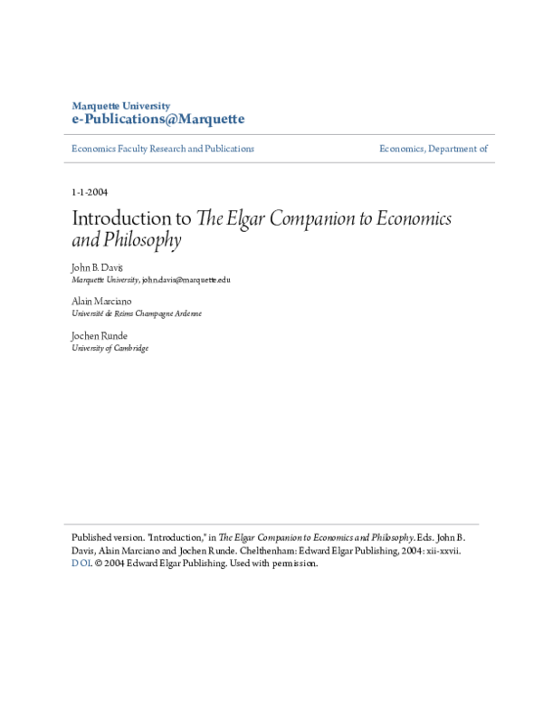 (PDF) Introduction to The Elgar Companion to Economics and Philosophy