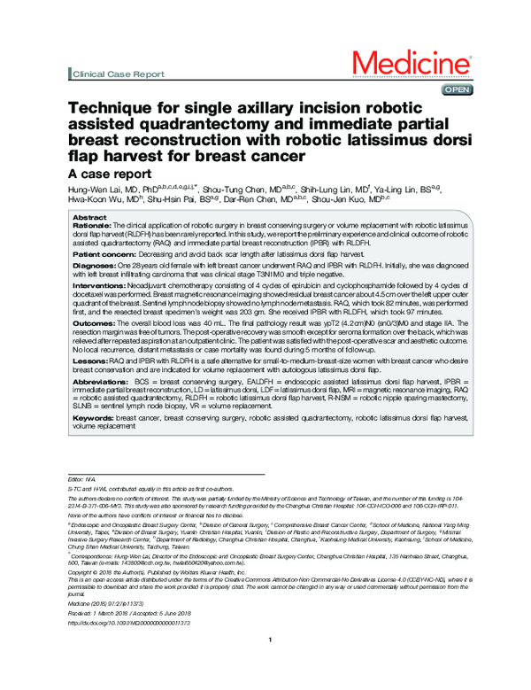 (PDF) Technique for single axillary incision robotic assisted ...
