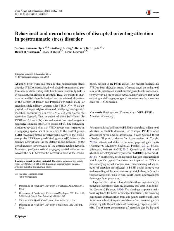 (PDF) Behavioral and neural correlates of disrupted orienting attention ...