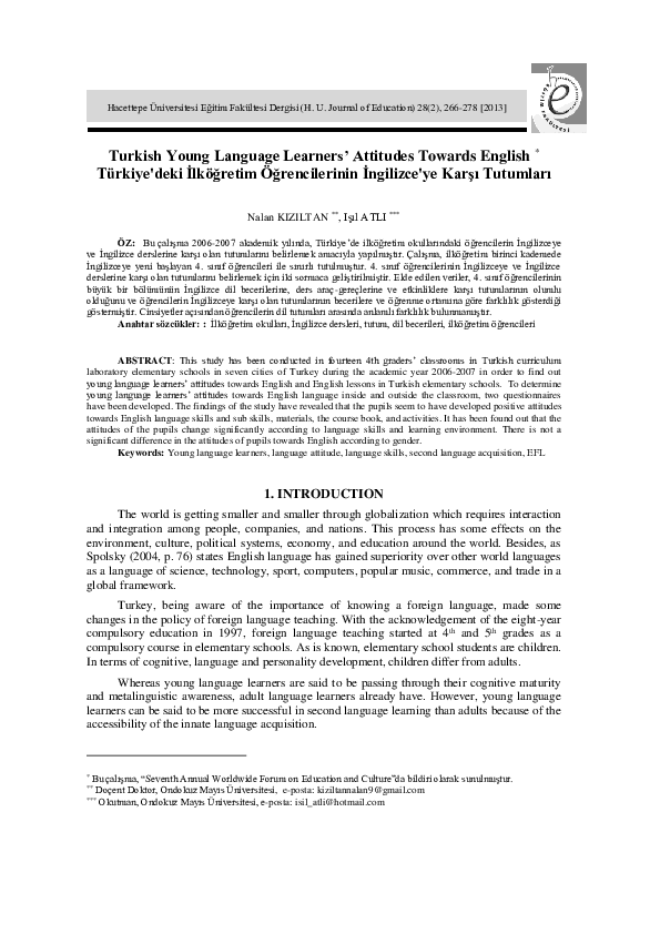 (PDF) Turkish Young Language Learners' Attitudes Towards English ...