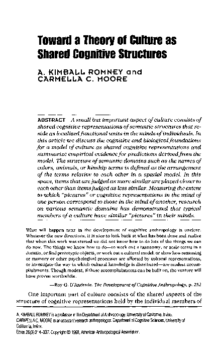 (PDF) Toward a Theory of Culture as Shared Cognitive Structures
