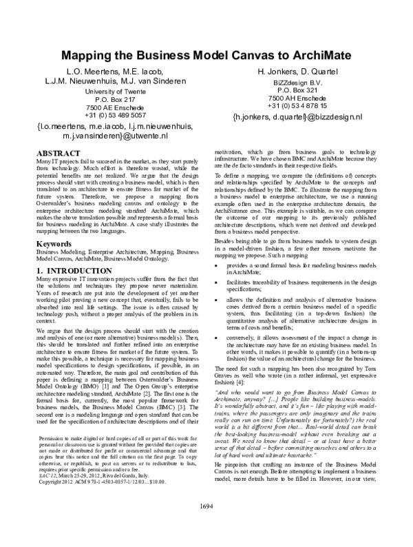  PDF Mapping The Business Model Canvas To ArchiMate Maria eugenia 