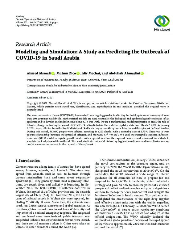 (PDF) Modeling and Simulation: A Study on Predicting the Outbreak of ...