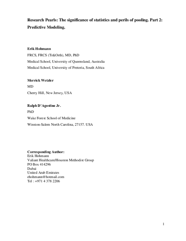 (PDF) Research Pearls The Significance of Statistics and Perils of