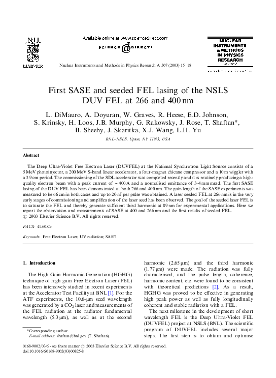 (PDF) First SASE and seeded FEL lasing of the NSLS DUV FEL at 266 and ...