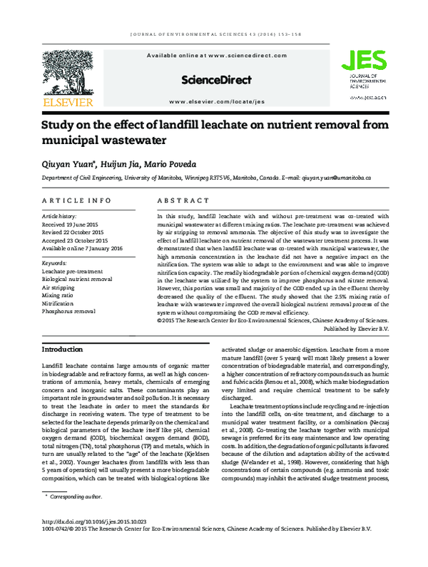 (PDF) Study on the effect of landfill leachate on nutrient removal from ...