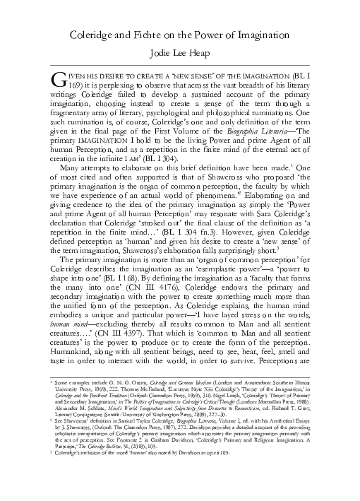 (PDF) Coleridge and Fichte on the Power of Imagination