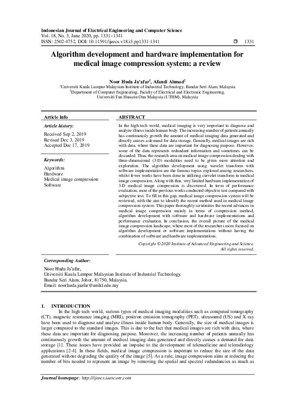 (PDF) Algorithm development and hardware implementation for medical ...