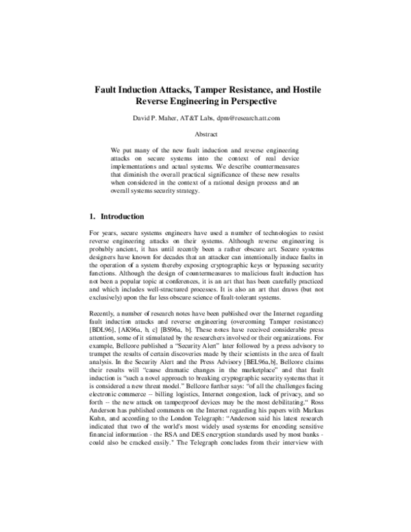 (PDF) Fault induction attacks, tamper resistance, and hostile reverse ...