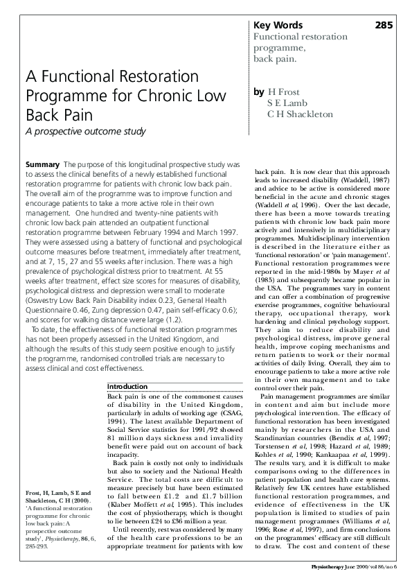 (PDF) A Functional Restoration Programme for Chronic Low Back Pain