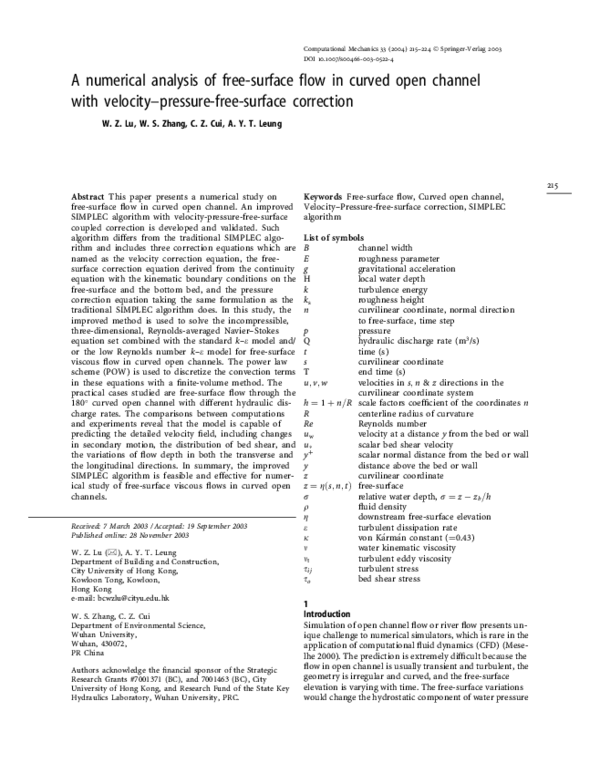 (PDF) A numerical analysis of freesurface flow in curved open channel
