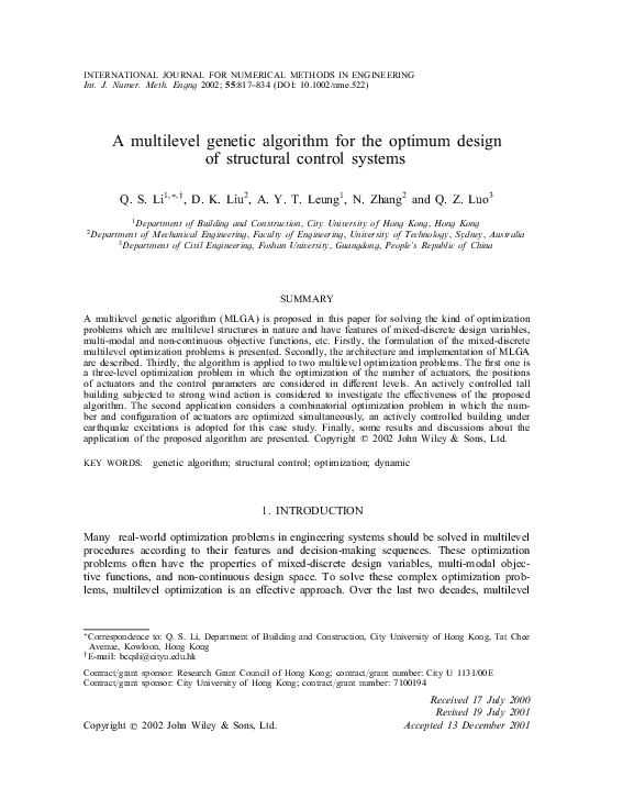 (PDF) A multilevel genetic algorithm for the optimum design of ...