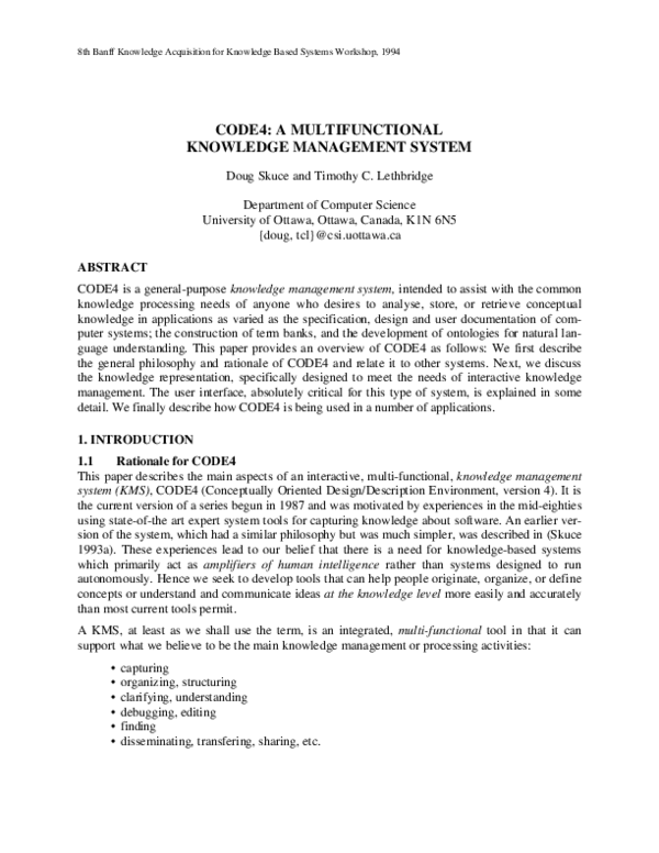 (PDF) Code 4 : A Multifunctional Knowledge Management System