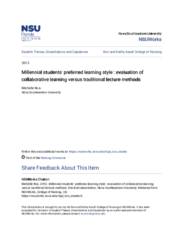 (PDF) Millennial students' preferred learning style : evaluation of ...