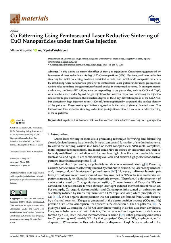 (PDF) Cu Patterning Using Femtosecond Laser Reductive Sintering of CuO ...