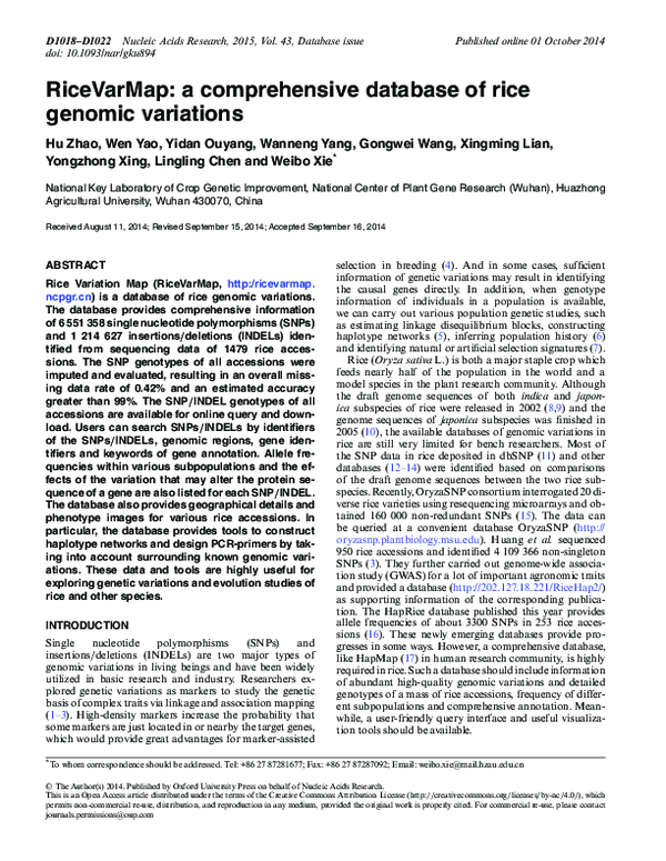 (PDF) RiceVarMap: a comprehensive database of rice genomic variations