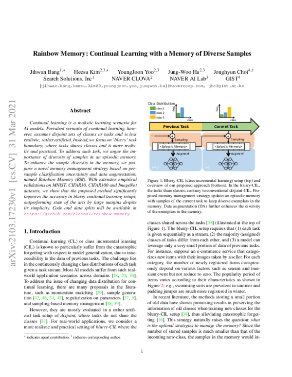 (PDF) Rainbow Memory: Continual Learning with a Memory of Diverse Samples