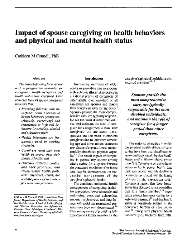 (PDF) Impact of spouse caregiving on health behaviors and physical and ...