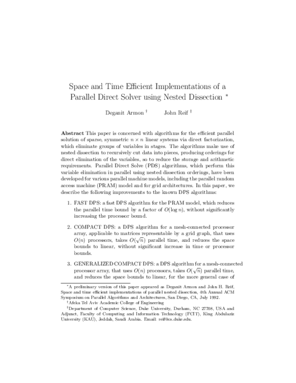 (PDF) Space and Time Efficient Implementations of a Parallel Direct ...
