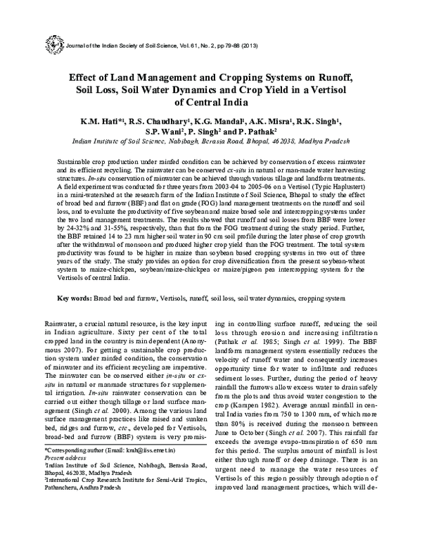 (PDF) Effect of Land Management and Cropping Systems on Runoff, Soil ...