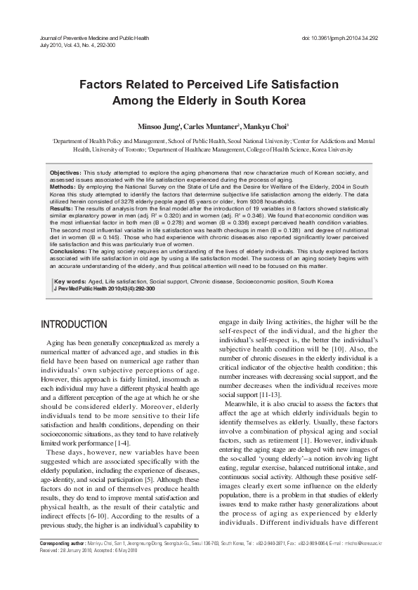 (PDF) Factors Related to Perceived Life Satisfaction Among the Elderly ...