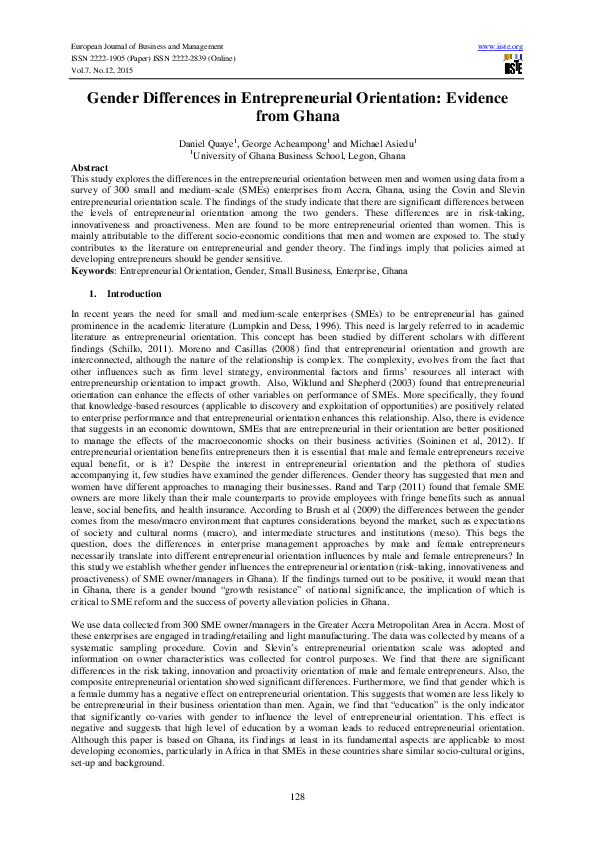 (PDF) Gender Differences in Entrepreneurial Orientation: Evidence from ...