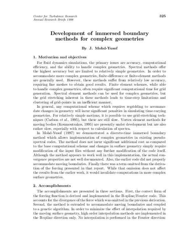 (PDF) Development of immersed boundary methods for complex geometries