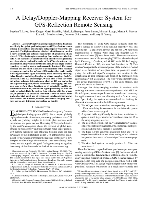 (PDF) A delay/Dopplermapping receiver system for GPSreflection remote