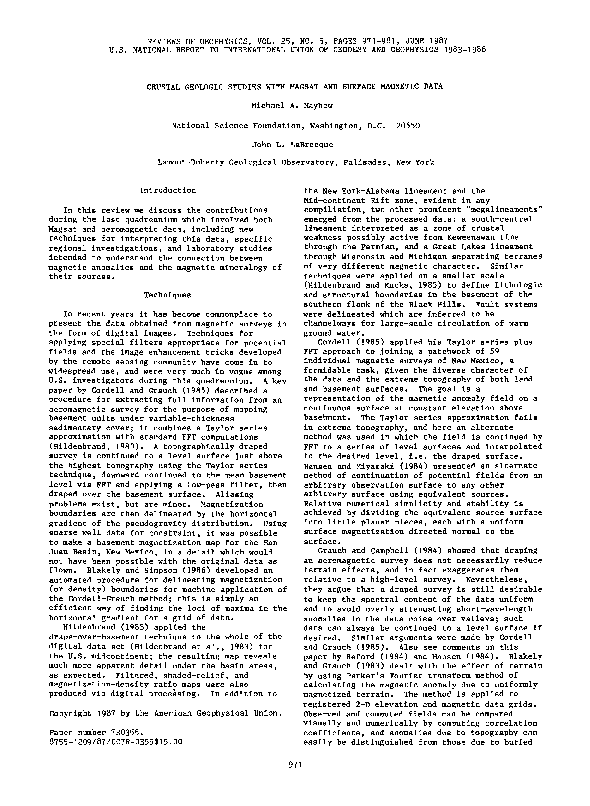 (PDF) Crustal geologic studies with Magsat and surface data