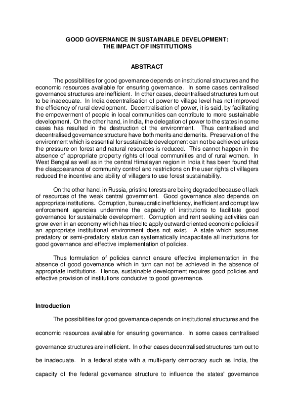 (PDF) Good governance in sustainable development: the impact of ...