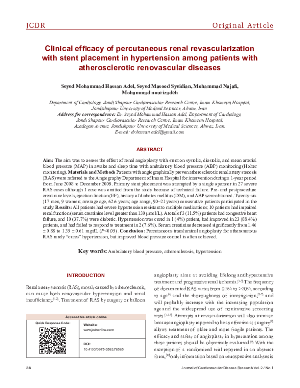 (PDF) Clinical efficacy of percutaneous renal revascularization with ...