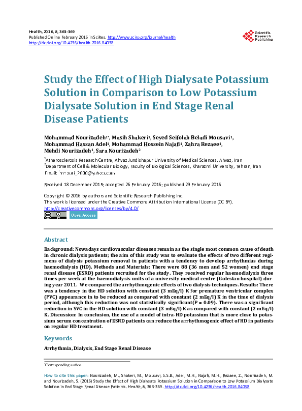 (PDF) Study the Effect of High Dialysate Potassium Solution in ...