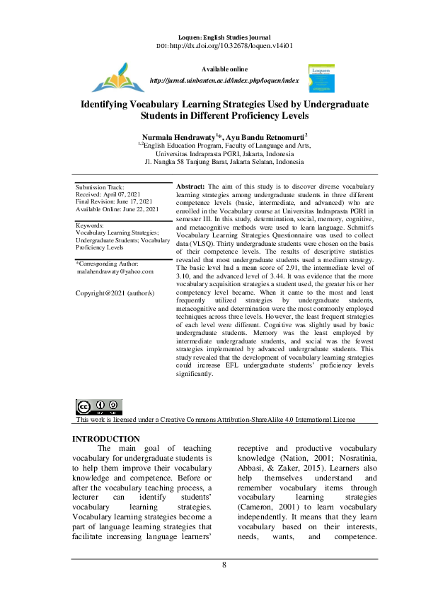 (PDF) Identifying Vocabulary Learning Strategies Used by Undergraduate ...