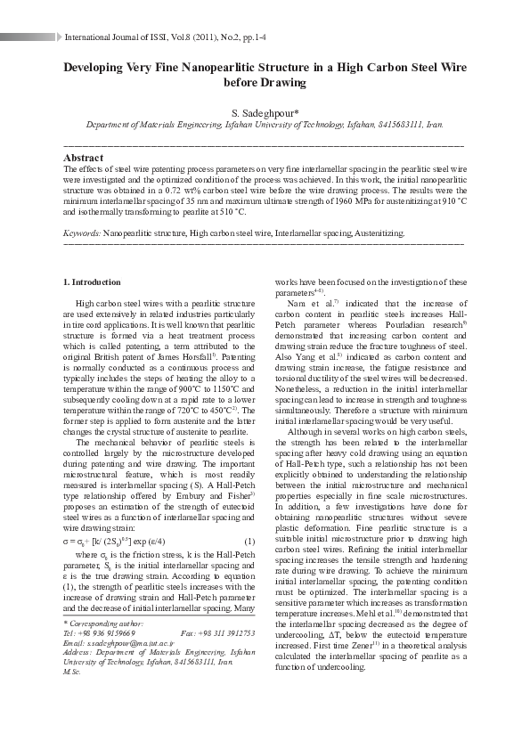 (PDF) Developing Very Fine Nanopearlitic Structure in a High Carbon