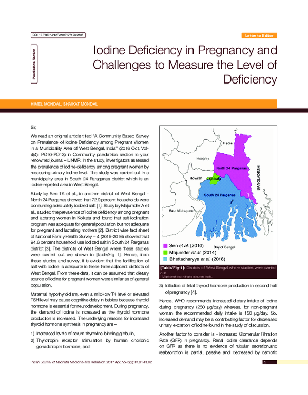 (PDF) Iodine Deficiency in Pregnancy and Challenges to Measure the ...