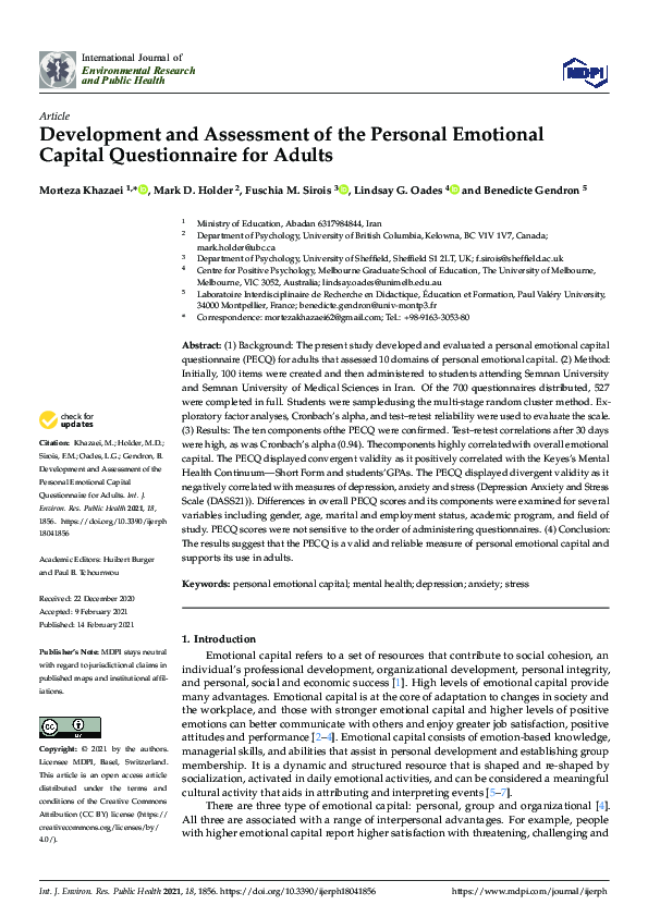 (PDF) Development and Assessment of the Personal Emotional Capital ...
