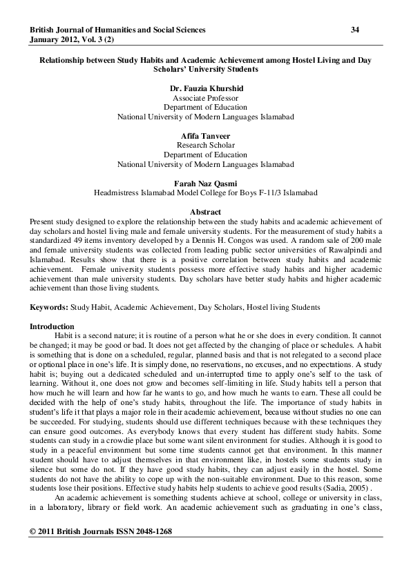 (PDF) Relationship between Study Habits and Academic Achievement among ...