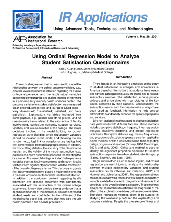 (PDF) Using Ordinal Regression Model to Analyze Student Satisfaction ...