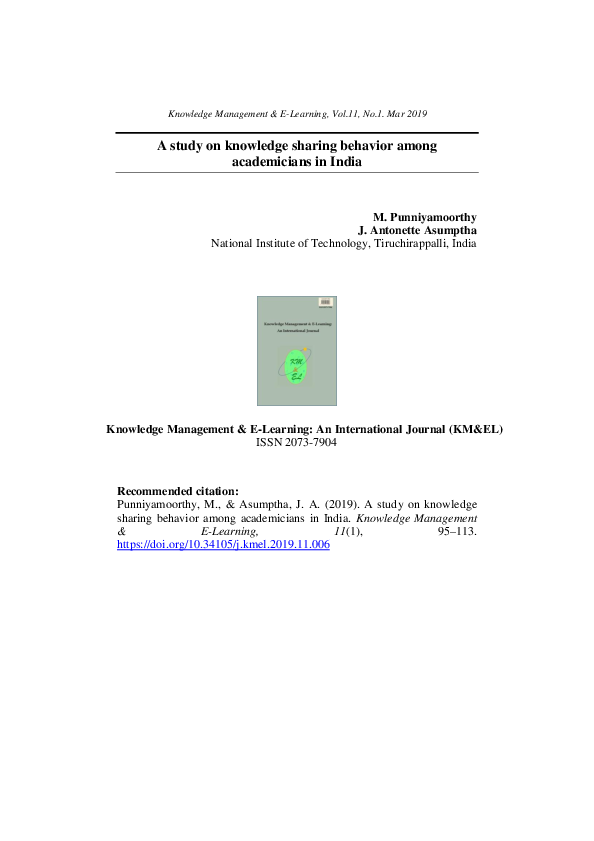 (PDF) A study on knowledge sharing behavior among academicians in India